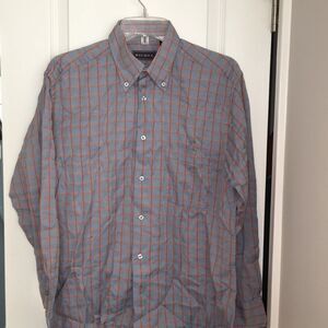 Richel Import Blue Orange Check Plaid LS shirt M